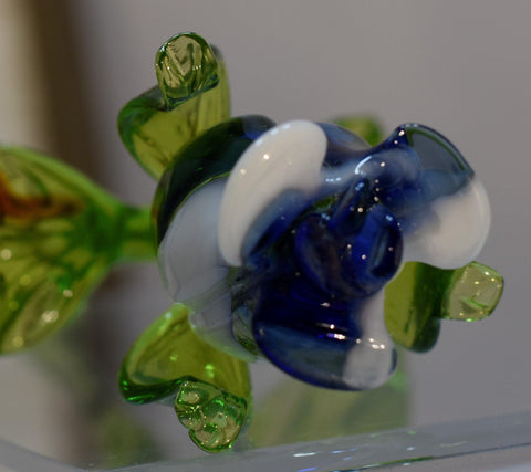 Blue And White Glass Rose - Handcrafted Long Stem Flower