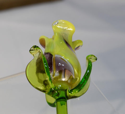 Purple & Yellow Glass Rose, Handcrafted Glass Flower, Hand Made In Ukraine Using Murano Quality Glass, Great Gift For Flower Lovers, 12 Inch Rose