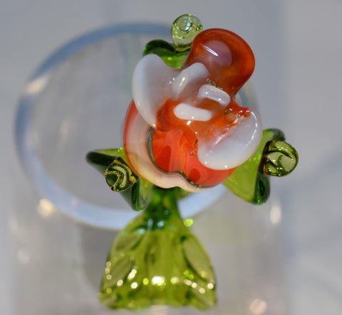 Orange And White Glass Rose - Handcrafted Long Stem Flower