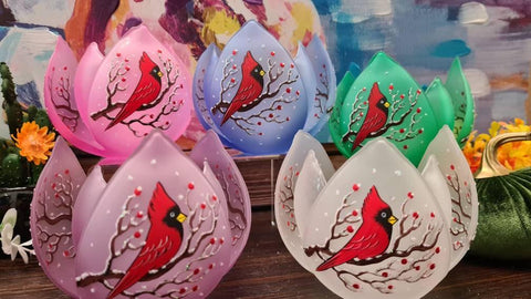 Frosted Glass Lotus Blossom Candle Holder - Red Cardinal
