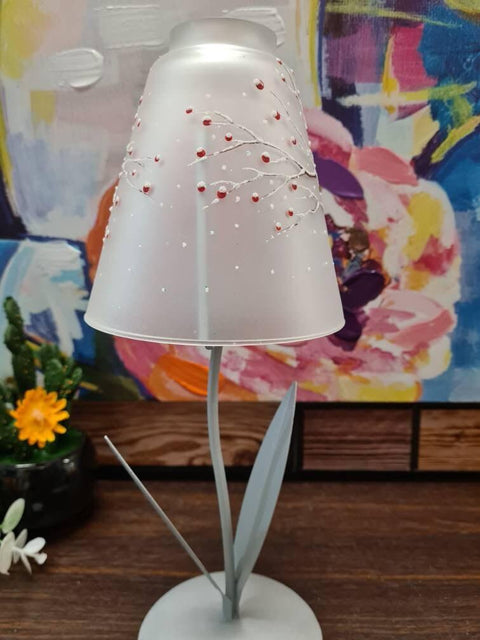 Frosted Glass Lamp Candle Holder  - Red Cardinal