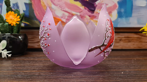 Lavender Glass Lotus Blossom Candle Holder - Red Cardinal
