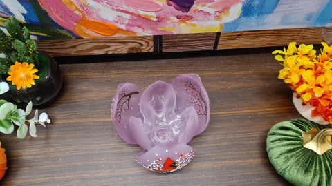 Lavender Glass Lotus Blossom Candle Holder - Red Cardinal
