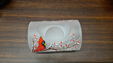 Frosted Glass Single Candle Holder - Red Cardinal
