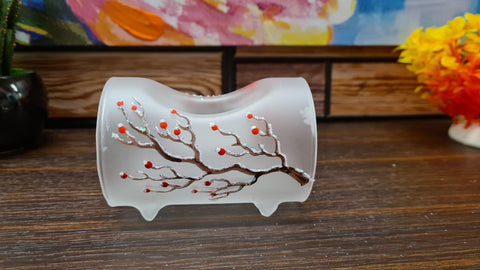 Frosted Glass Single Candle Holder - Red Cardinal