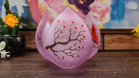 Lavender Glass Lotus Blossom Candle Holder - Red Cardinal