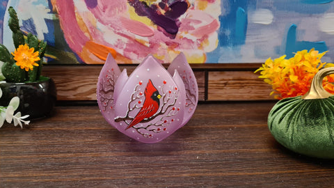 Lavender Glass Lotus Blossom Candle Holder - Red Cardinal