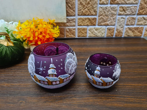 Purple Glass Candle Holder - Brown Cabins