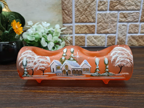 Orange Glass Double Candle Holder - White Cabins Yule Log Style