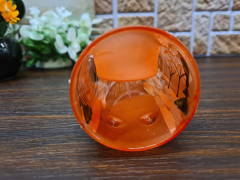 Orange Glass Double Candle Holder - White Cabins Yule Log Style