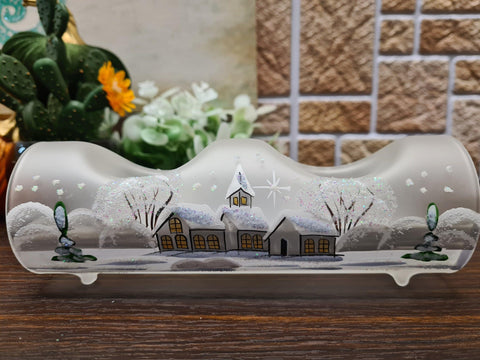 Frosted Glass Double Candle Holder, Hand Crafted in Ukraine, White Church Winter Wonderland, Wonderful Year Round