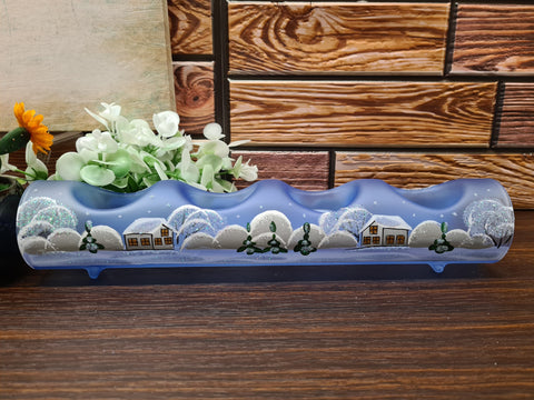 Light Blue Glass Quad Candle Holder - White Cabins Yule Log Style