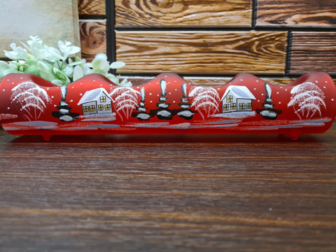 Red Glass Quad Candle Holder - White Cabins Yule Log Style