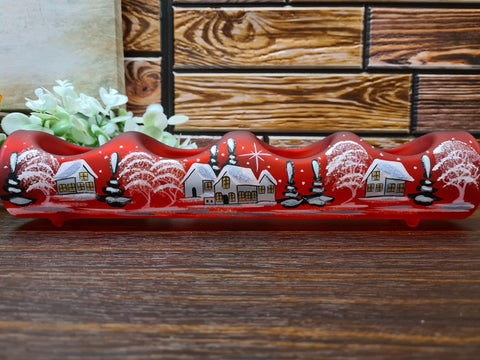 Red Glass Quad Candle Holder - White Cabins Yule Log Style