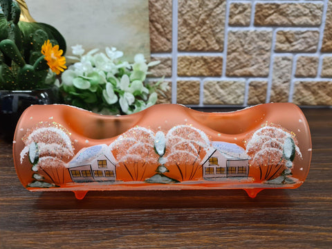 Orange Glass Double Candle Holder - White Cabins Yule Log Style