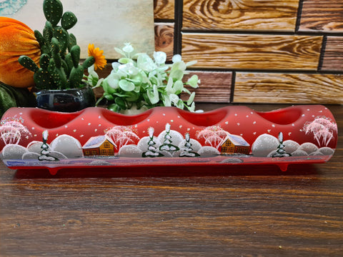 Red Glass Quad Candle Holder - Brown Church Yule Log Style