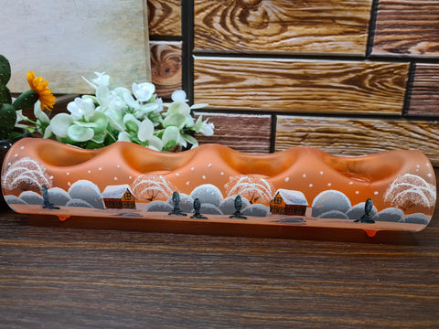 Orange Glass Quad Candle Holder - Brown Church Yule Log Style