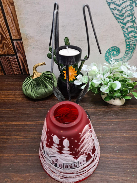 Red Glass Lamp Candle Holder - White Cabins
