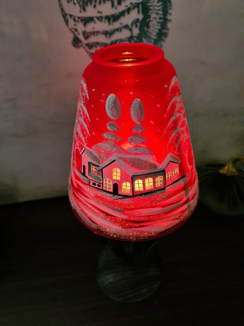 Red Glass Lamp Candle Holder - White Cabins