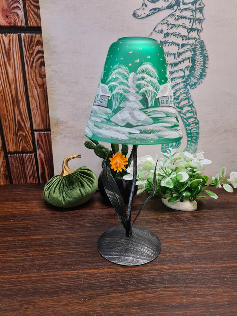 Green Glass Lamp Candle Holder - White Cabins