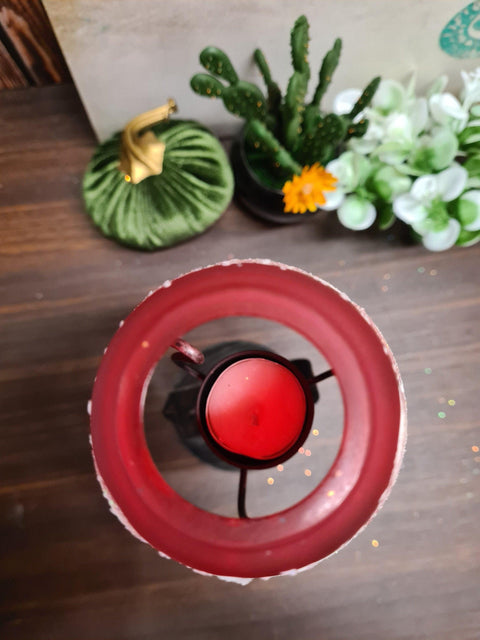 Red Glass Lamp Candle Holder - White Cabins