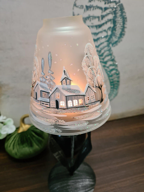 Frosted Glass Lamp Candle Holder - White Church