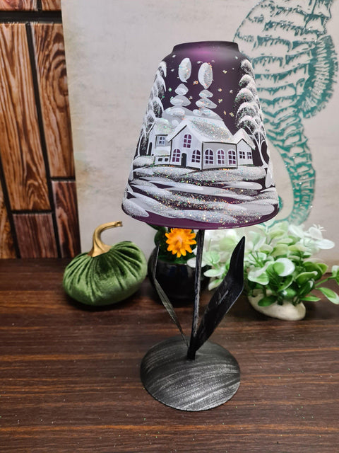 Purple Glass Lamp Candle Holder - White Cabins