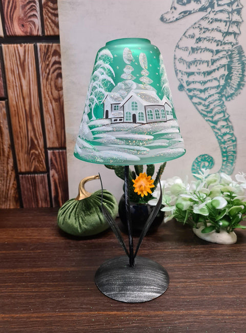 Green Glass Lamp Candle Holder - White Cabins