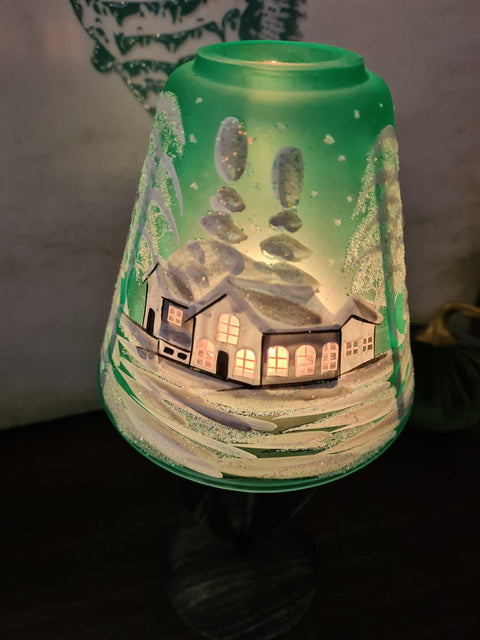 Green Glass Lamp Candle Holder - White Cabins