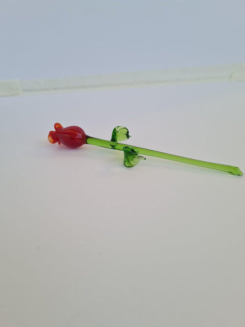 Red Glass Rose, Handcrafted Glass Flower, Hand Made In Ukraine Using Murano Quality Glass, Great Gift For Flower Lovers, 6 Inch Rose