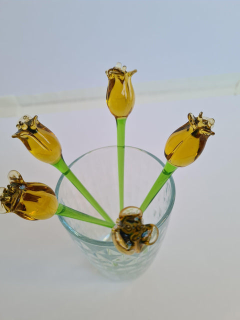 Amber Glass Rose - Handcrafted Short Stem Flower