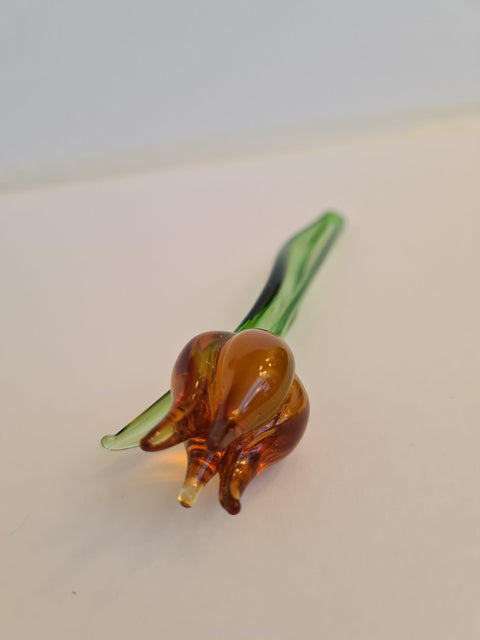 Amber Glass Tulip - Handcrafted Short Stem Flower