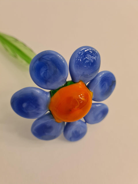 Light Blue Glass Daisy - Handcrafted Short Stem Flower