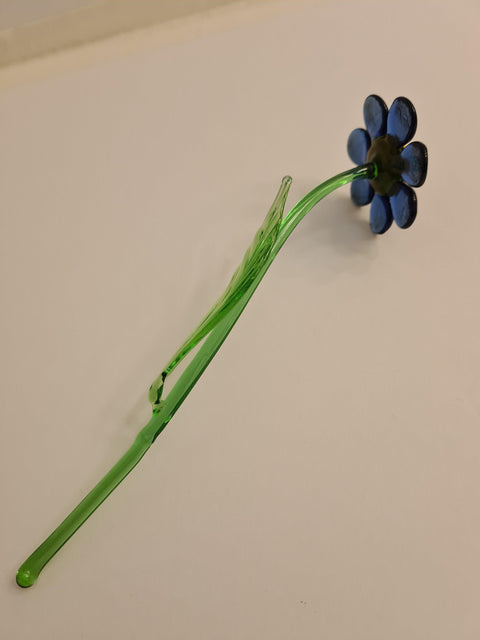 Blue Glass Daisy, Handcrafted Glass Flower, Hand Made In Ukraine Using Murano Quality Glass, Great Gift For Flower Lovers, 6 Inch Daisy