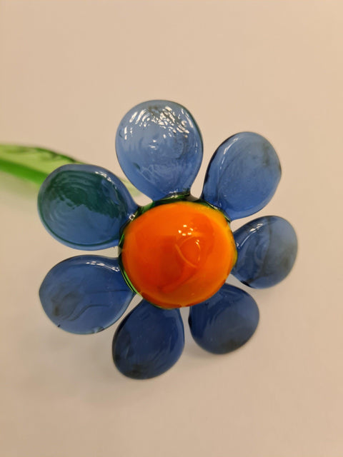 Blue Glass Daisy, Handcrafted Glass Flower, Hand Made In Ukraine Using Murano Quality Glass, Great Gift For Flower Lovers, 6 Inch Daisy