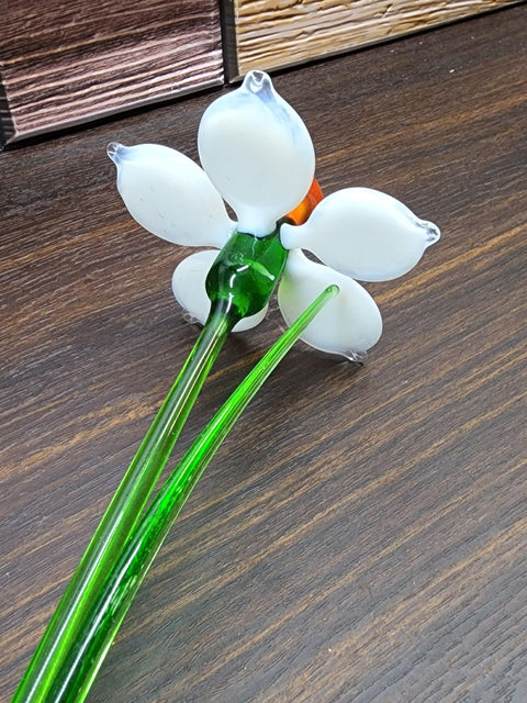 White Glass Daffodil - Handcrafted Long Stem Flower