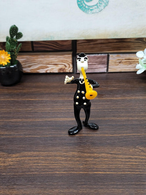 Handcrafted Large Glass Figurine - Lampworking - Musician With Clarinet Design