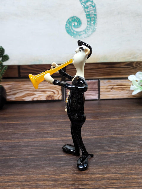 Handcrafted Large Glass Figurine - Lampworking - Musician With Clarinet Design