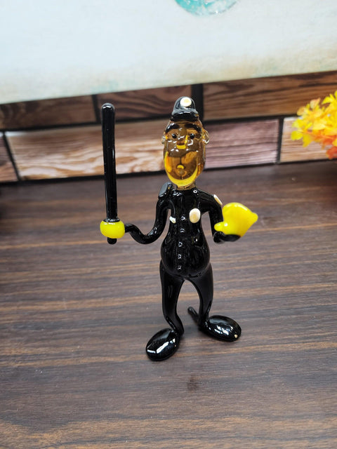 Glass Police Officer With Baton Figurine, Handmade Murano Quality Design - Large