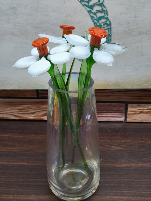 White Glass Daffodil - Handcrafted Long Stem Flower