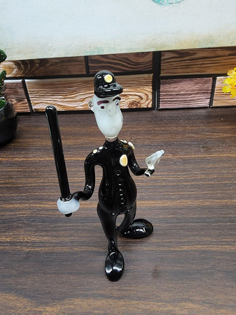 Glass Police Officer With Baton Figurine, Handmade Murano Quality Design - Large