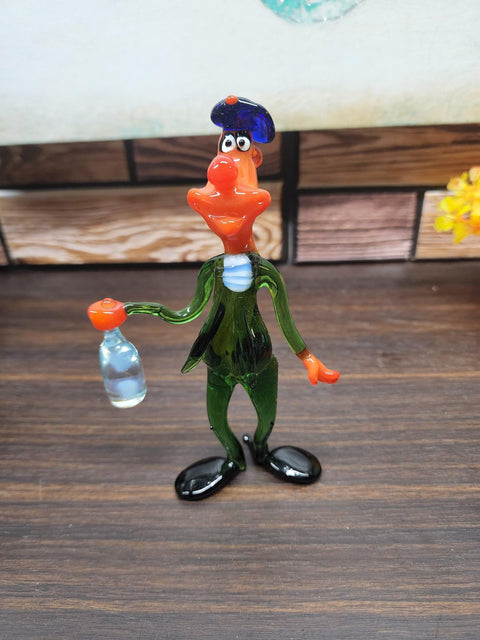 Glass Soldier With Bottle Figurine, Handmade Murano Quality Design - Large
