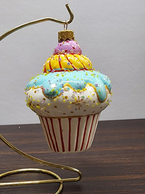 Hand Decorated Glass Keepsake Ornament - Charming Cupcake Design