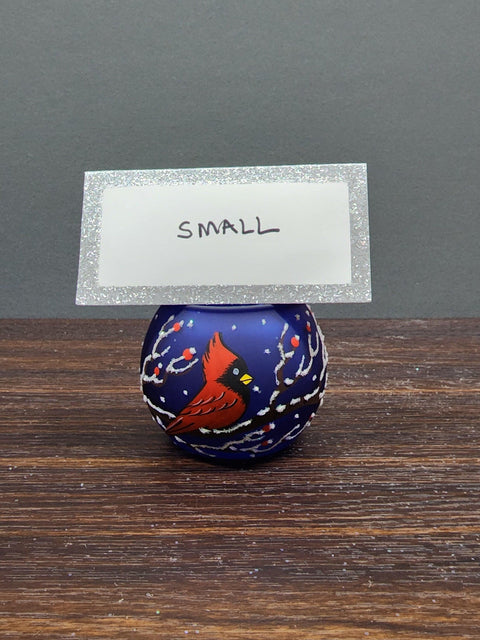 Blue Glass Multiple Sizes Candle Holder - Red Cardinal- Multiple Sizes