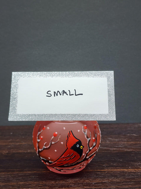 Salmon Pink Glass Candle Holder - Red Cardinal - Multiple Sizes