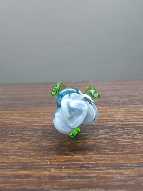 Light Blue Glass Rose - Handcrafted Short Stem Flower