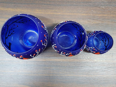 Blue Glass Multiple Sizes Candle Holder  -  Red Cardinal- Multiple Sizes