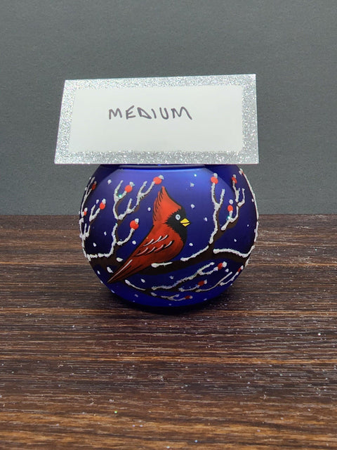 Blue Glass Multiple Sizes Candle Holder - Red Cardinal- Multiple Sizes