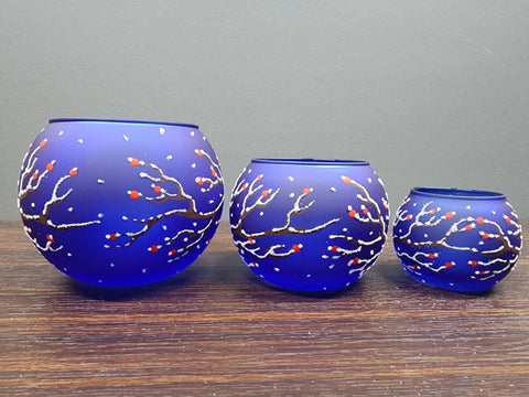 Blue Glass Multiple Sizes Candle Holder - Red Cardinal- Multiple Sizes