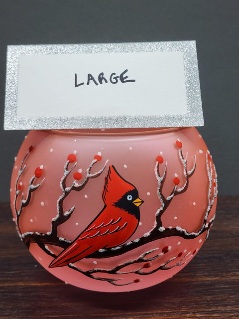 Salmon Pink Glass Candle Holder - Red Cardinal - Multiple Sizes